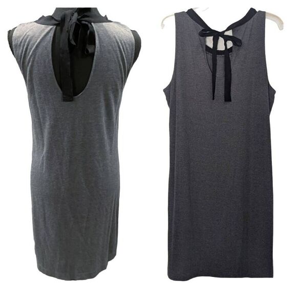 New LOFT Charcoal Jersey Knit Shift Dress Bead Accented Neckline Women Size L - Picture 2 of 9